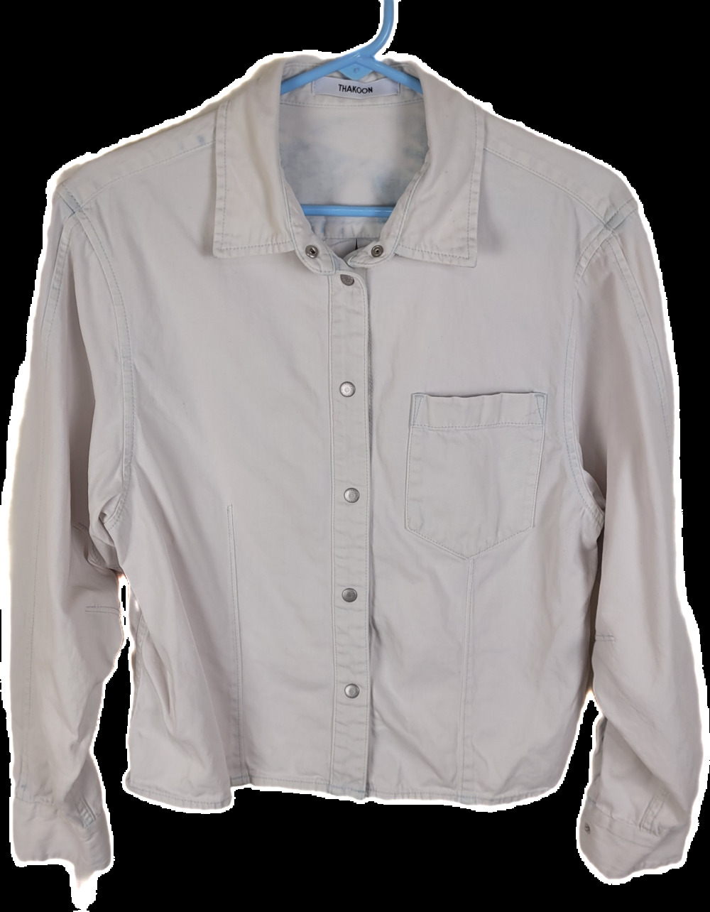 Thakoon Womens Light Wash Denim Chambray Long Sleeved Snap Button Shirt Size 8